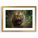 Framed wall art featuring a striking tiger design with a gold mat, perfect for animal lovers. This vibrant piece enhances any living space with its bold colors and intricate details.