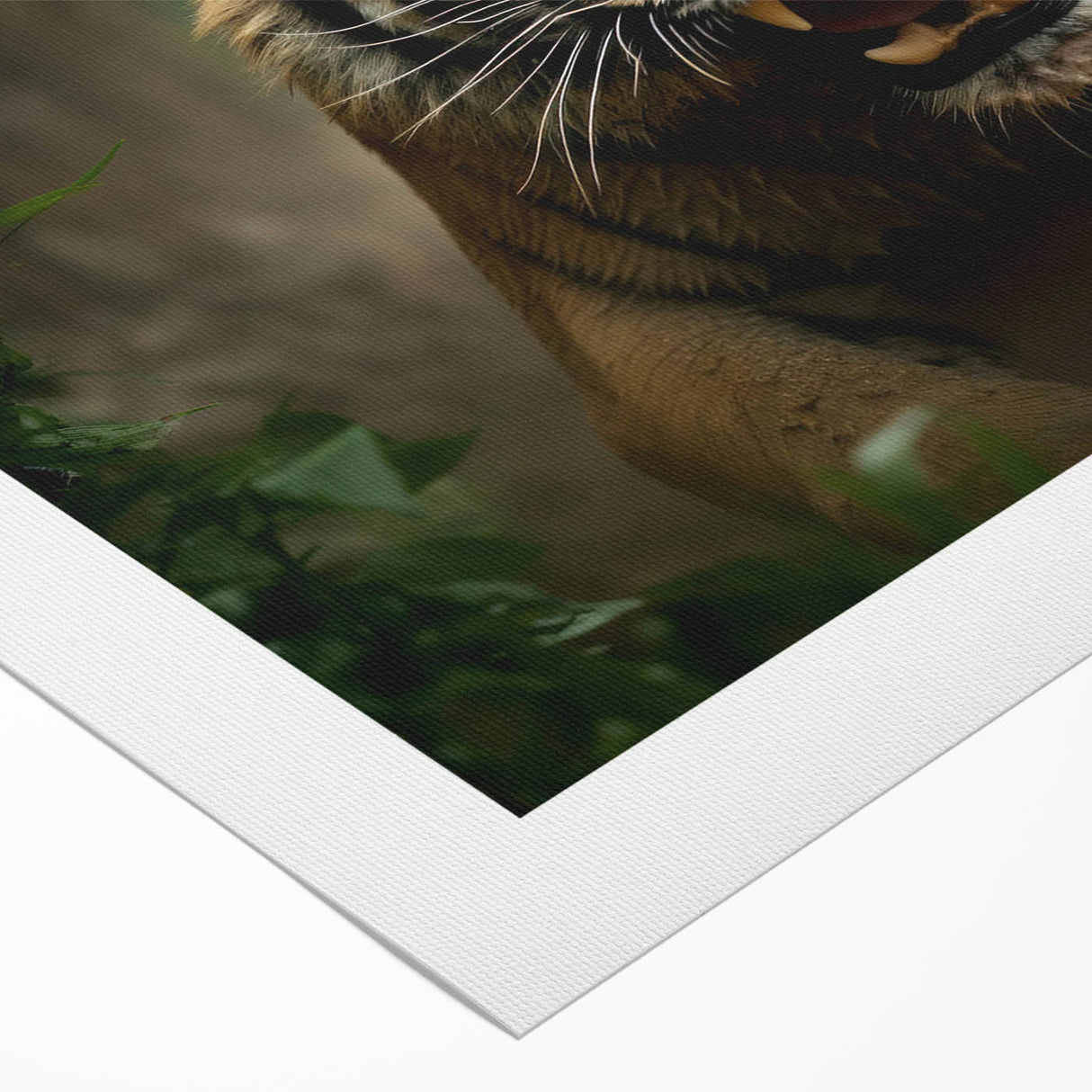 Vibrant rolled canvas artwork showcasing a majestic tiger in a lush jungle setting, perfect for wildlife enthusiasts and modern home decor.