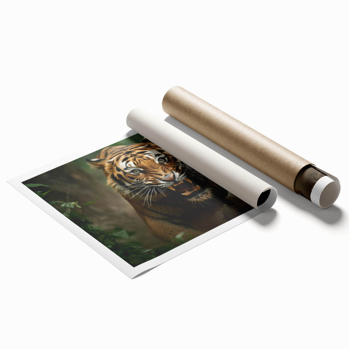 Vibrant wall art print featuring a striking tiger design, showcasing rich colors and intricate details, perfect for wildlife enthusiasts and home decor.