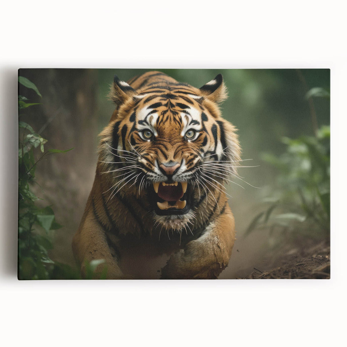 Vibrant canvas wall art showcasing a majestic tiger design, featuring rich orange and black colors, ideal for wildlife enthusiasts and home decor.