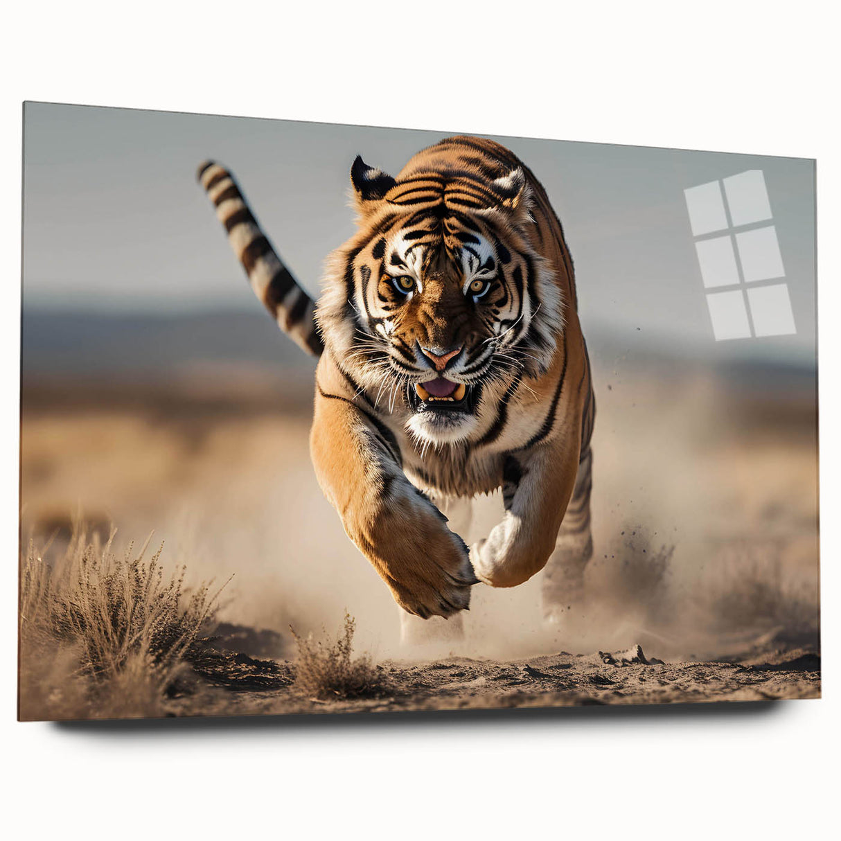 Vibrant acrylic wall art showcasing a striking tiger design in a side view, featuring vivid colors and intricate details, perfect for animal lovers and home decor enthusiasts.