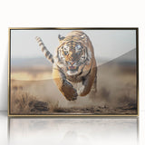 Framed wall art featuring a striking gold-accented tiger design, showcasing vibrant colors on acrylic, perfect for wildlife enthusiasts and stylish decor.