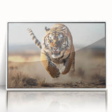 Framed acrylic wall art featuring a vibrant tiger design set against a white background, ideal for animal lovers and modern decor enthusiasts. Perfect for home or office.