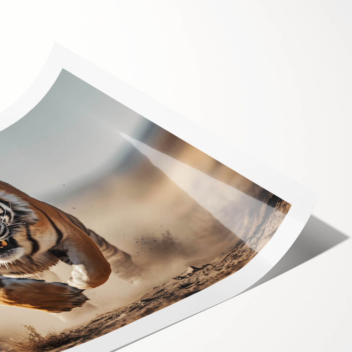 Vibrant tiger wall art design showcasing a majestic tiger in a lush jungle setting, perfect for animal lovers and home decor enthusiasts, presented as a rolled print.