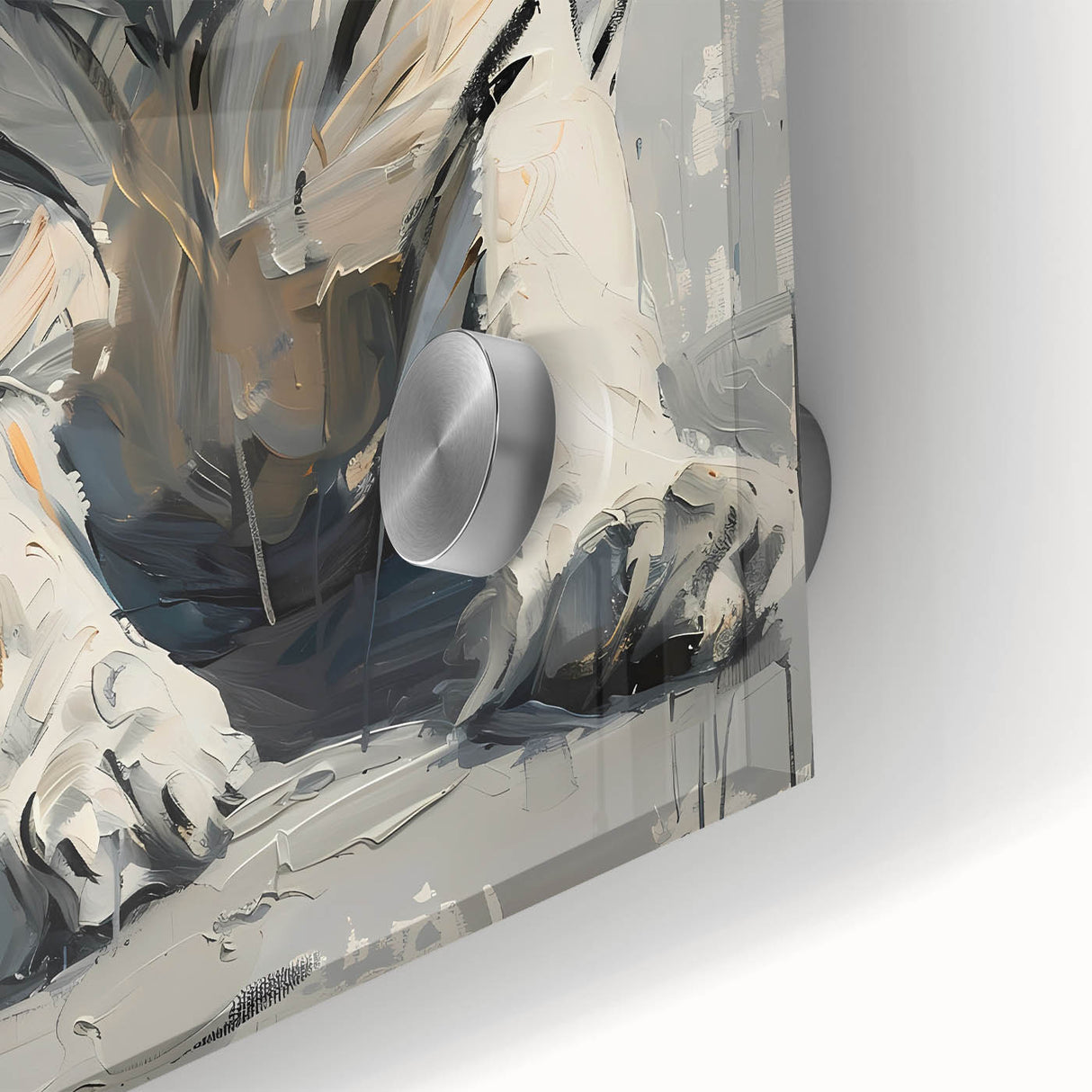 Close-up of a vibrant tiger wall art design displayed on acrylic glass, showcasing intricate details of the tiger's fur and piercing gaze, perfect for wildlife enthusiasts.