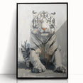 Framed wall art featuring a striking tiger design in vibrant colors, showcasing intricate details and a sleek black frame, perfect for animal lovers and home decor enthusiasts.