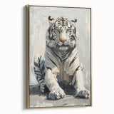 Framed canvas wall art showcasing a majestic tiger in a vibrant gold design, set against a neutral background, ideal for animal lovers and home decor enthusiasts.