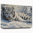 Detailed wall art featuring a vibrant tiger design, displayed in an acrylic glass frame with pins, showcasing its vivid colors and intricate details against a clean background, perfect for wildlife enthusiasts and modern decor.