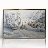 Framed acrylic wall art featuring a striking tiger design with vibrant colors and gold accents. Perfect for animal lovers, this unique piece adds a bold touch to any decor.