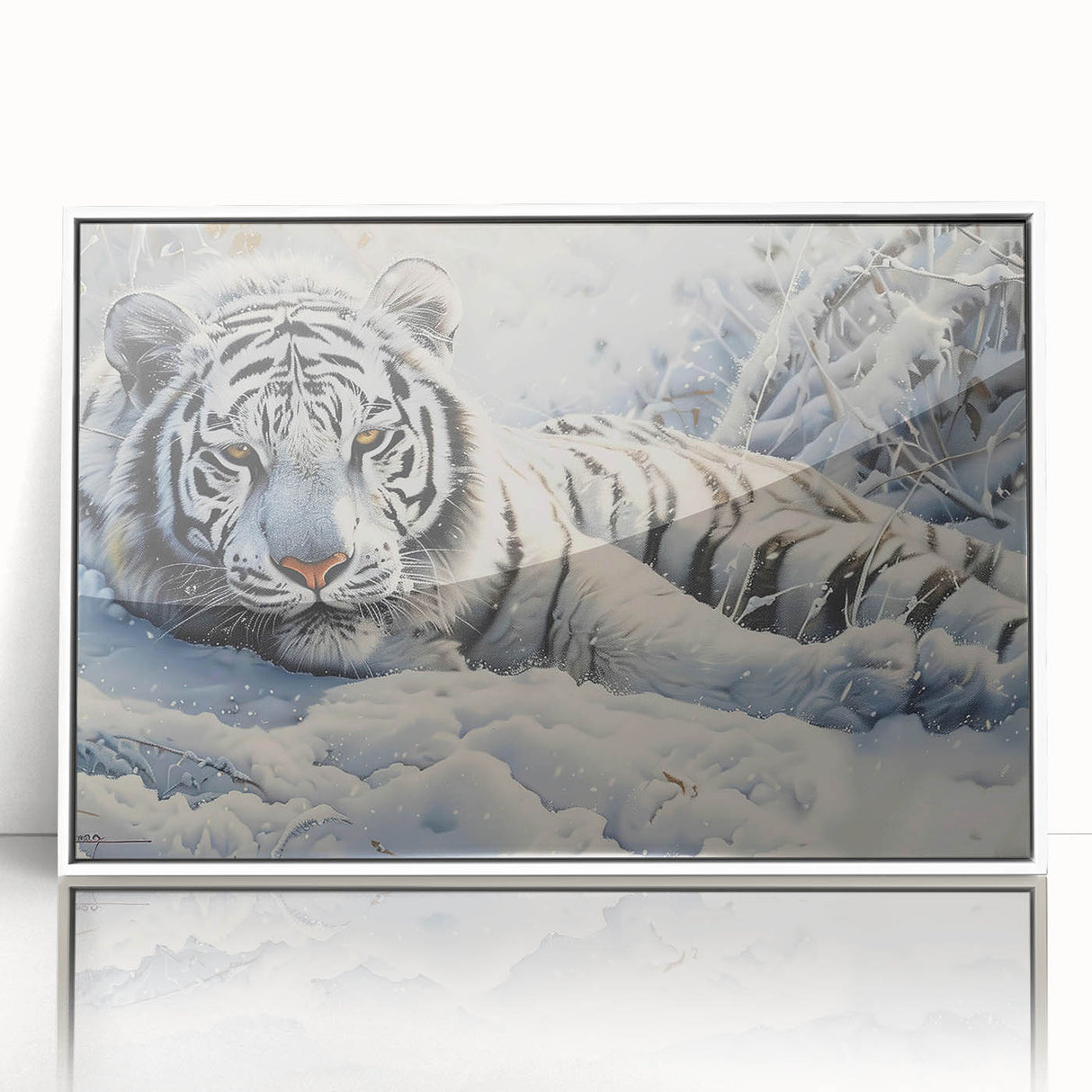 Framed acrylic wall art featuring a striking tiger design, showcasing vibrant colors and intricate details, ideal for animal lovers and home decor enthusiasts.