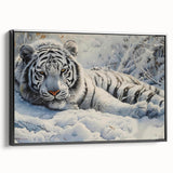 Framed canvas wall art showcasing a striking tiger design in vibrant colors, presented in a black frame, ideal for wildlife enthusiasts and home decor.