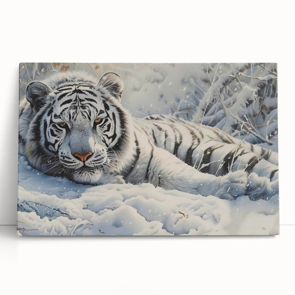 Stretched canvas wall art featuring a striking tiger design, showcasing vibrant colors and detailed textures, perfect for wildlife enthusiasts’ home decor.