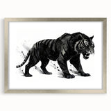 Framed wall art showcasing a striking tiger design in vibrant colors, set against a silver mat, perfect for enhancing home decor with wildlife-inspired elegance.
