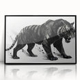 Framed wall art showcasing a striking tiger design in vibrant colors, featuring a sleek black frame that enhances the artwork's bold presence, perfect for wildlife enthusiasts.