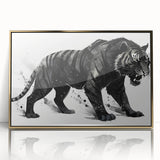 Framed wall art featuring a striking tiger design in gold accents, showcasing the majestic animal's front view against a sleek backdrop, perfect for wildlife enthusiasts.
