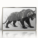 Framed wall art featuring a striking tiger design with vibrant colors, set in a sleek silver frame, showcasing wildlife artistry for home decor enthusiasts. This acrylic piece captures the majestic essence of tigers, perfect for nature lovers and interior design.
