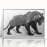 Framed wall art featuring a vibrant tiger design, showcasing intricate details and bold colors against a white background, perfect for wildlife enthusiasts and modern decor.