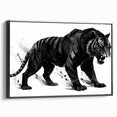 Framed canvas wall art showcasing a striking tiger design with vibrant orange and black stripes on a neutral background, ideal for wildlife enthusiasts and modern decor.