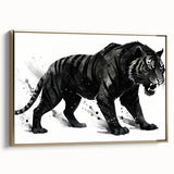 Framed canvas wall art featuring a majestic tiger design in vibrant orange and gold hues, showcasing intricate details and textures, perfect for wildlife enthusiasts.