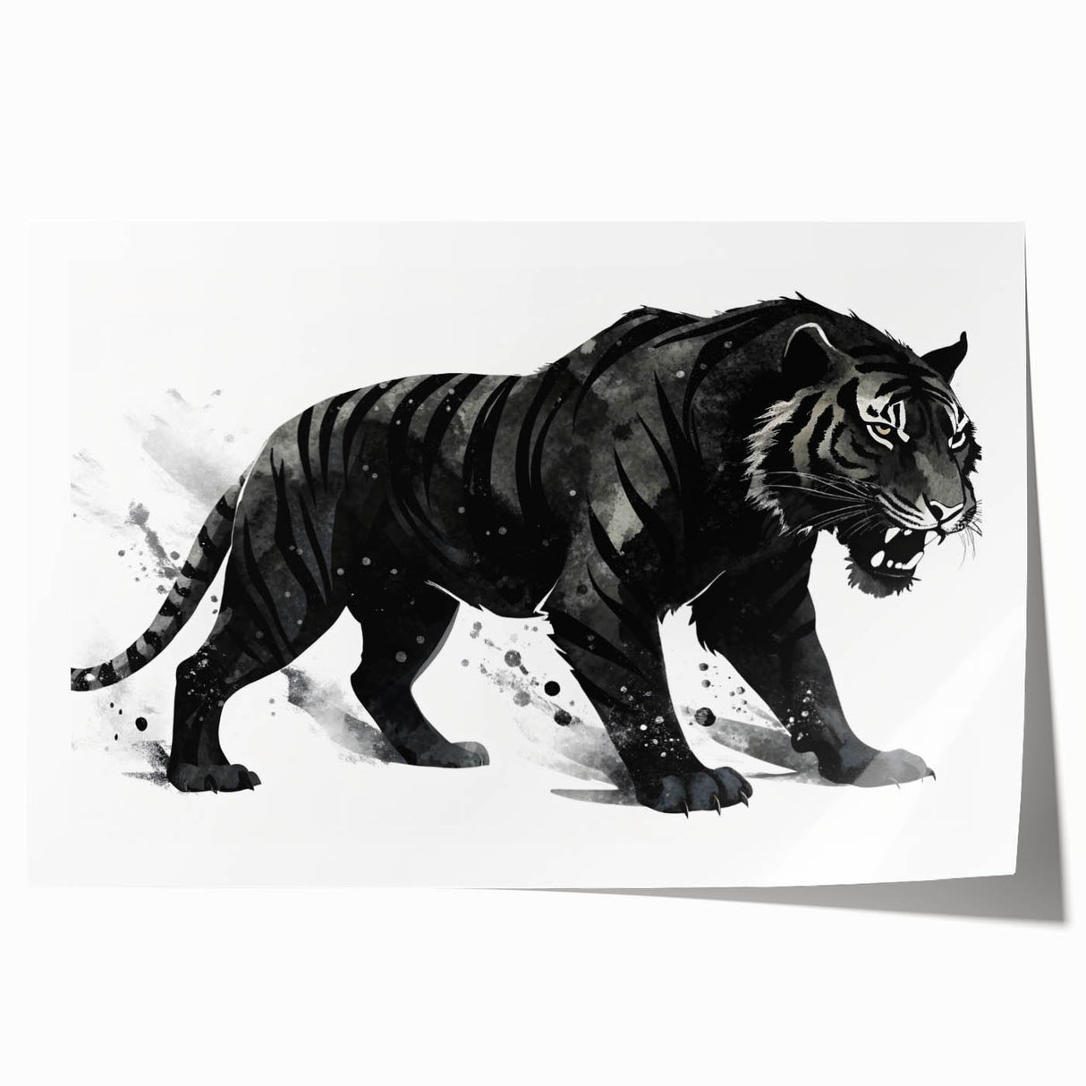 Vibrant rolled print of a majestic tiger in a wild jungle setting, showcasing intricate details and bold colors, perfect for animal lovers and home decor enthusiasts.