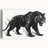 Vibrant wall art featuring a majestic tiger design on stretched canvas, showcasing intricate details and bold colors, perfect for wildlife enthusiasts and home decor.