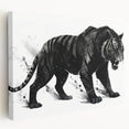 Stretched canvas wall art depicting a vibrant tiger design in a side view, showcasing bold colors and intricate details, perfect for wildlife enthusiasts and home decor.