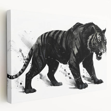 Stretched canvas wall art depicting a vibrant tiger design in a side view, showcasing bold colors and intricate details, perfect for wildlife enthusiasts and home decor.