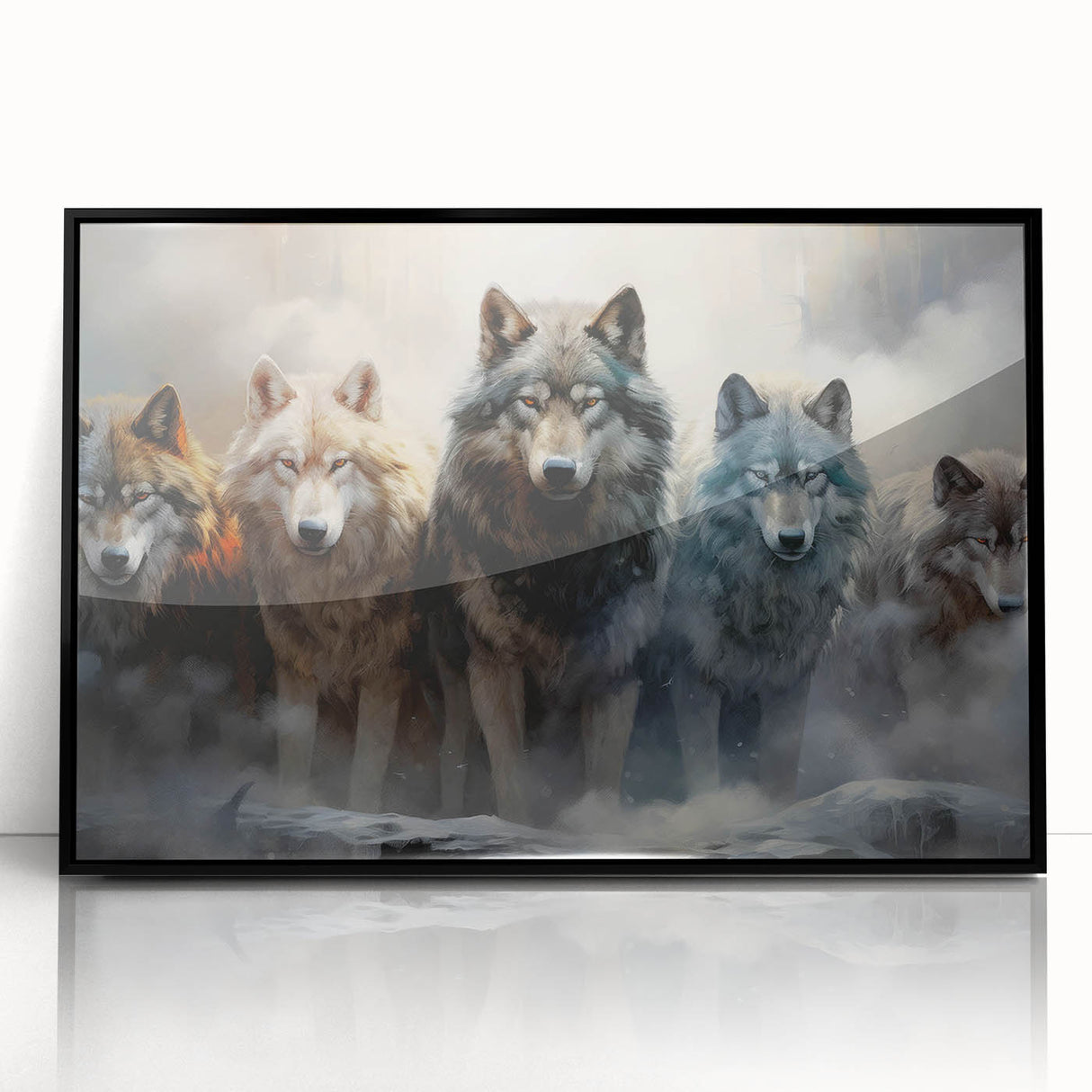 Framed wall art featuring a striking black and white wolf design, showcasing intricate details and textures, perfect for animal lovers looking to enhance home decor.