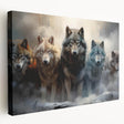 Stretched canvas wall art showcasing a striking wolf design, featuring intricate details and vibrant colors, ideal for wildlife enthusiasts and modern home decor.