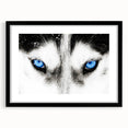 Framed wall art featuring a striking wolf design, showcasing intricate details and vibrant colors, presented in a sleek black frame with a mat. Ideal for animal lovers and modern decor enthusiasts.