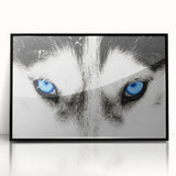 Framed wall art featuring a striking black and white wolf design, showcasing intricate details and a modern aesthetic, perfect for nature enthusiasts and home decor.