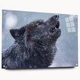 Acrylic glass wall art featuring a side view of a stylized wolf design from the 'Animals: A Wild Life' collection, showcasing intricate details and vibrant colors, mounted with pins for display.