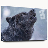 Acrylic glass wall art featuring a side view of a stylized wolf design from the 'Animals: A Wild Life' collection, showcasing intricate details and vibrant colors, mounted with pins for display.