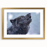 Framed wall art featuring a striking wolf design in gold accents, showcasing intricate details and textures, perfect for wildlife enthusiasts and home decor.