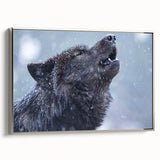 Framed wall art featuring a striking silver side view of a wolf design, showcasing intricate details and textures, ideal for animal lovers and home décor enthusiasts.