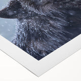 Wolf-themed rolled canvas wall art featuring a striking black and white design, showcasing a majestic wolf in a natural setting, ideal for wildlife enthusiasts and home decor.