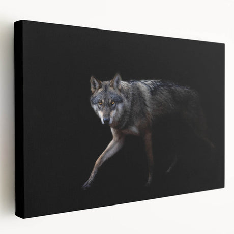 Stretched canvas wall art featuring a striking wolf design, showcasing intricate details and vibrant colors, ideal for wildlife enthusiasts and home decor.