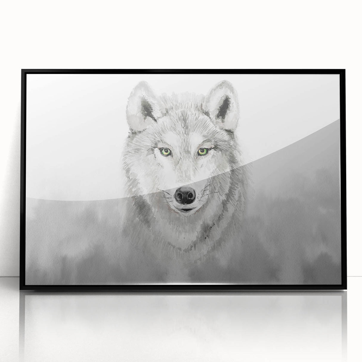 Framed acrylic wall art showcasing a striking wolf design in black, perfect for animal lovers and home decor enthusiasts, highlighting nature's beauty.