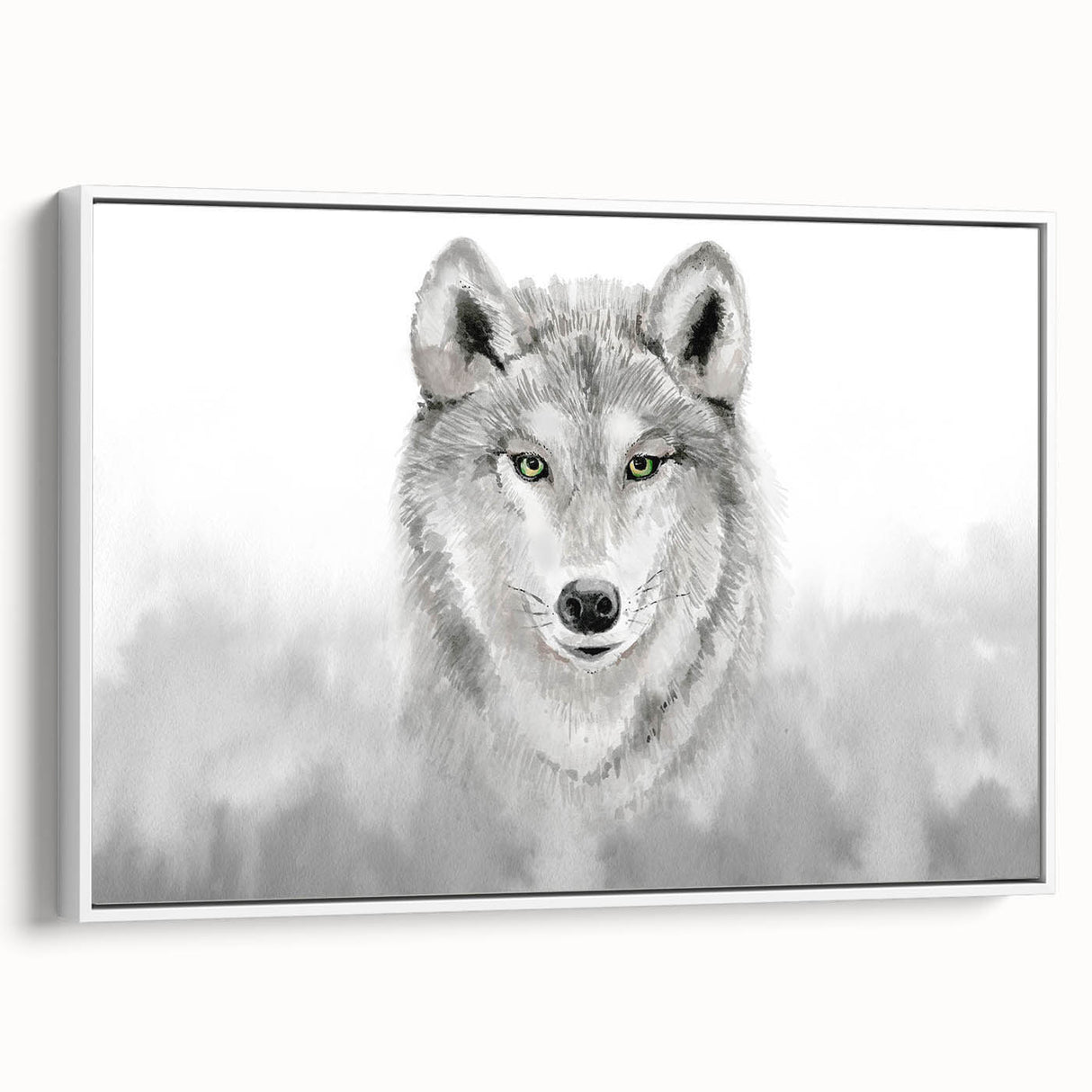 Framed canvas wall art showcasing a striking wolf design in a natural setting, featuring vibrant colors and intricate details, perfect for wildlife enthusiasts and home decor.