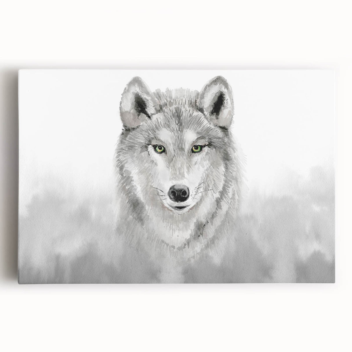 Stretched canvas wall art featuring a striking wolf design, showcasing intricate details and vibrant colors, ideal for wildlife enthusiasts and modern decor.