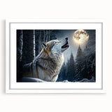 Framed wall art featuring a striking wolf design from the "Animals A Wild Life" collection, set against a crisp white mat, showcasing intricate details and vibrant colors. Perfect for nature enthusiasts and home décor lovers, this piece adds a touch of wilderness to any room.