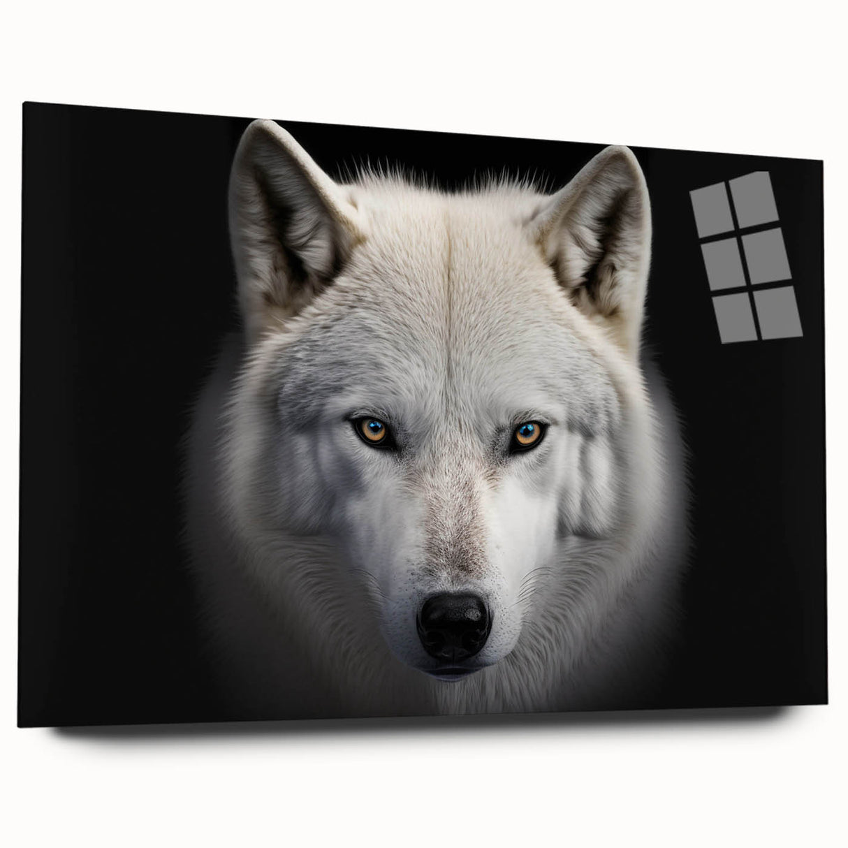 Acrylic wall art showcasing a stunning side view of a wolf, intricately designed with vibrant colors and detailed textures, perfect for wildlife enthusiasts and modern decor.
