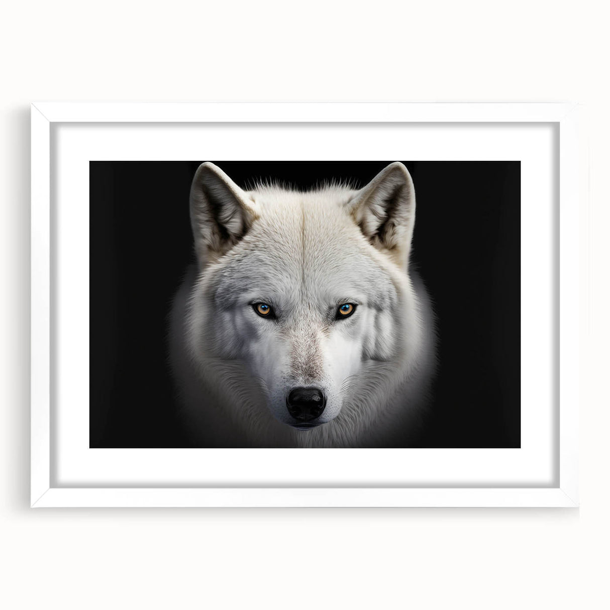 Framed wall art featuring a striking wolf design, showcasing intricate details and vibrant colors, perfect for wildlife enthusiasts and nature lovers.