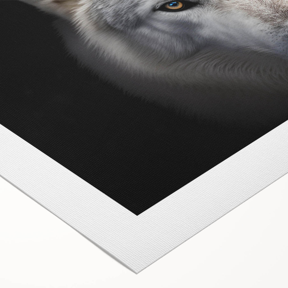 Wolf-themed wall art on rolled canvas showcasing a majestic wolf in a natural landscape, emphasizing vivid colors and intricate details, perfect for wildlife decor enthusiasts.