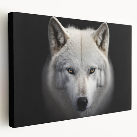 Stretched canvas wall art showcasing a striking wolf design in vibrant colors, ideal for animal lovers and nature enthusiasts. This side view highlights the intricate details and textures of the artwork, perfect for enhancing home decor.