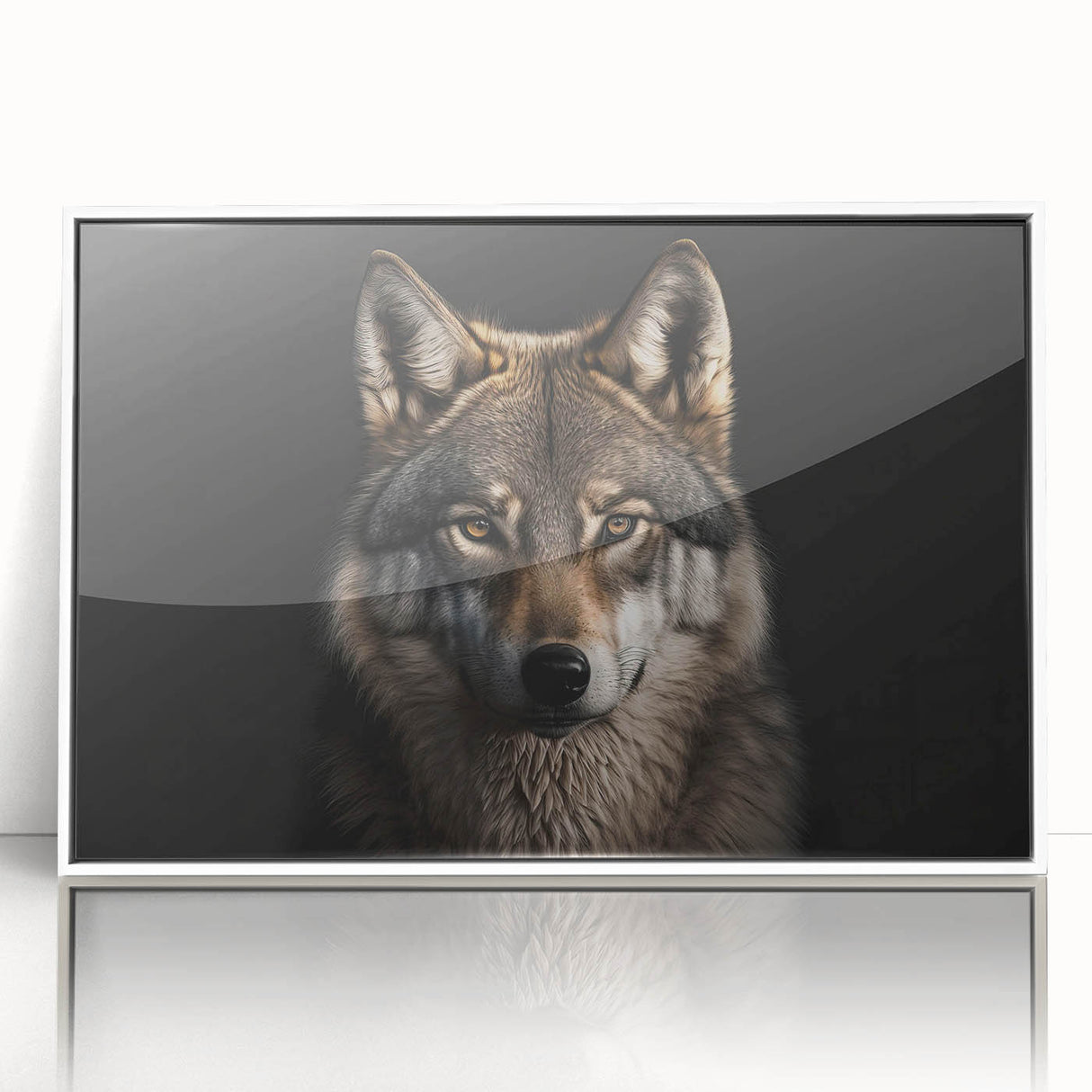 Framed wall art featuring a striking wolf design, showcasing intricate details and vibrant colors, perfect for animal lovers and nature enthusiasts. Ideal for home decor.