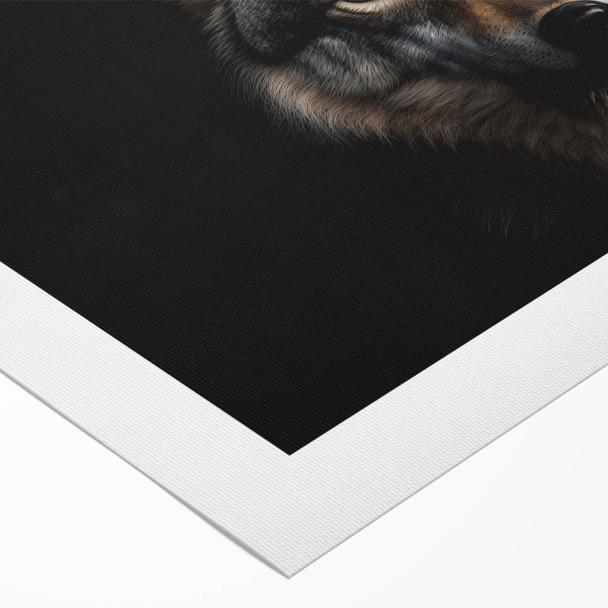 Wolf-themed wall art design on rolled canvas, showcasing a striking monochrome illustration of a wolf in a forest setting, perfect for nature lovers and home decor enthusiasts.