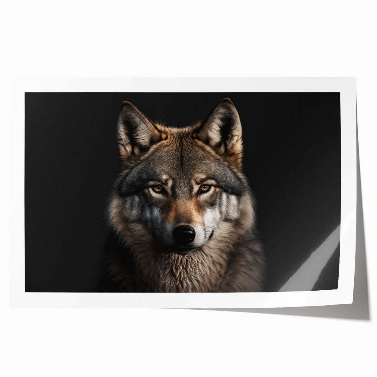 Vibrant wall art print showcasing a majestic wolf in a natural setting, featuring detailed fur textures and a serene forest backdrop, ideal for wildlife enthusiasts.