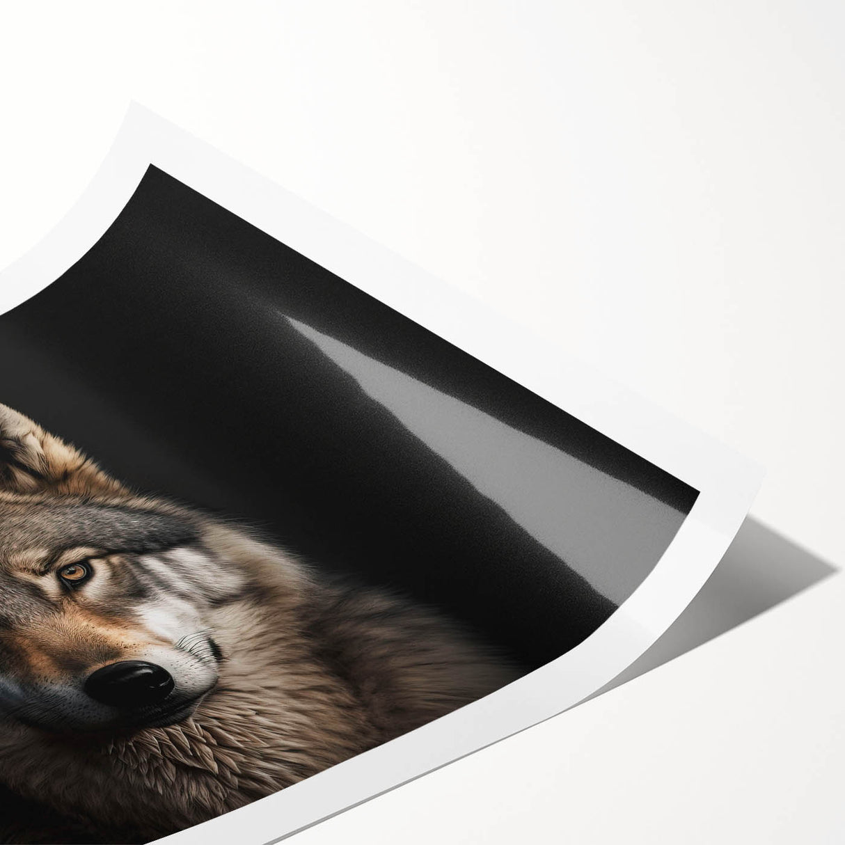 Stunning rolled wall art print featuring a majestic wolf design in a natural landscape, showcasing detailed fur textures and vibrant colors, ideal for wildlife enthusiasts.