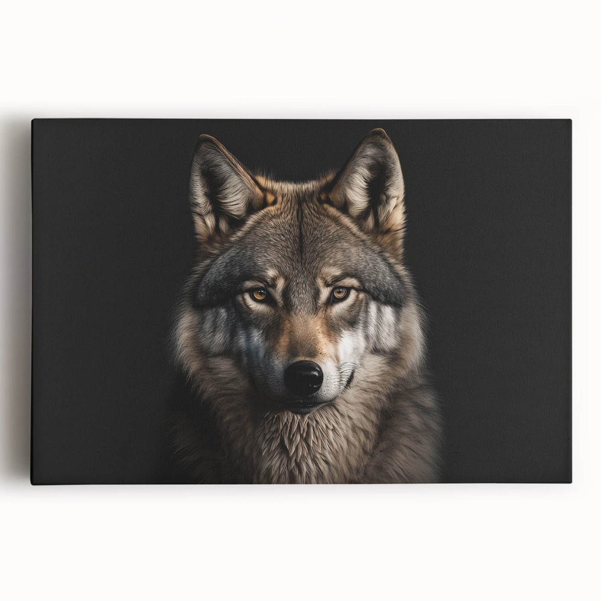 Stretched canvas wall art featuring a striking wolf design in a wild landscape, showcasing intricate details and vibrant colors, perfect for animal lovers and home decor.